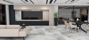 Projekt apartamentu, projektowanie wnętrz online, zizualizacja salonu i kuchni z nutą luksusu