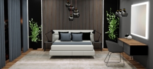 Projektant wnętrz Jolanta Broda - Lebioda online, projekt sypialni z lamelami