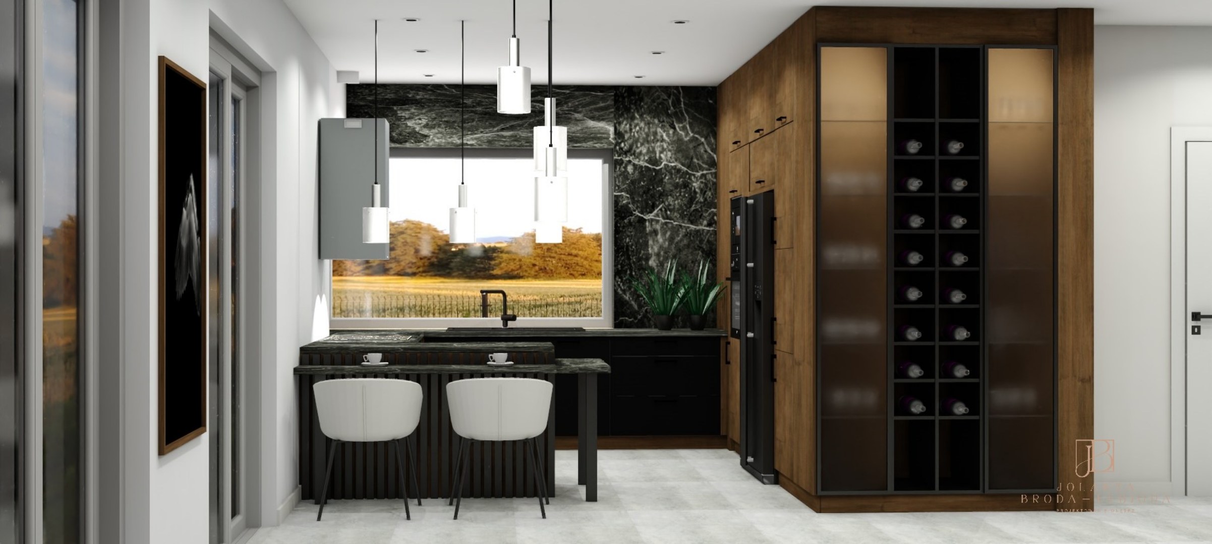 Projektowanie wnętrz Jolanta Broda-Lebioda. Projekt salonu z kuchnią