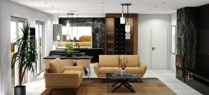 Projektowanie wnętrz online cała Polska Jolanta Broda - lebioda aranżacja wnętrza z marmurem i lamelami