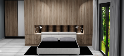 Sypiania z lamelami, projektowanie wnętrz Jolanta Broda-Lebioda, meble na wymiar REDEX