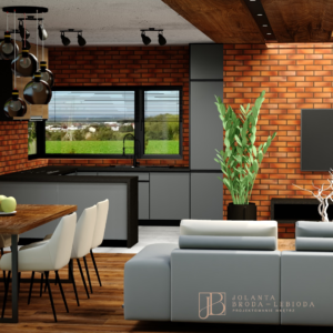 Projektant wnętrz Jolanta Broda-lebioda, projekty online, wnętrze z cegłą